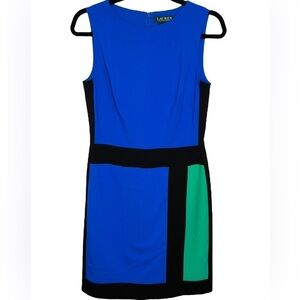 Lauren Ralph Lauren Women’s Color Block Print Sleeveless Dress Blue Black Size 4